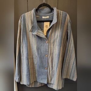 Yasuko Kurisaka Handwoven Blue Stripe Blazer Top
